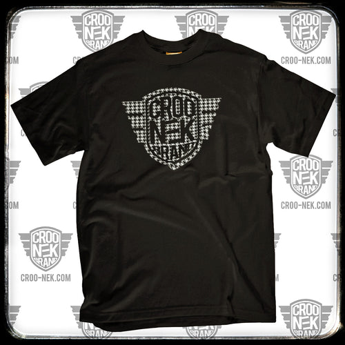 Houndstooth print on black tee